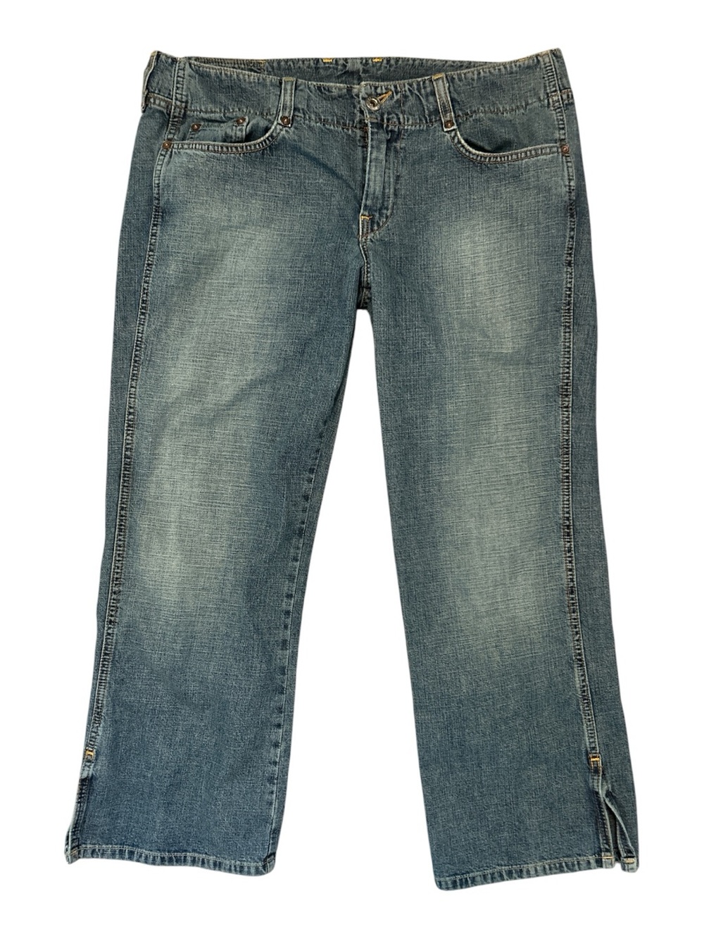 Lucky Brand Dungarees Decoy Crop Jeans Womens 10 30 Y2K Flare Side Slit Denim